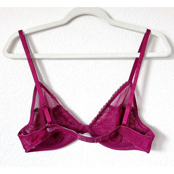 Intimately Free People Bra 36C Floral Lace Triangle Underwire Mesh Sheer Red - Picture 3 of 10